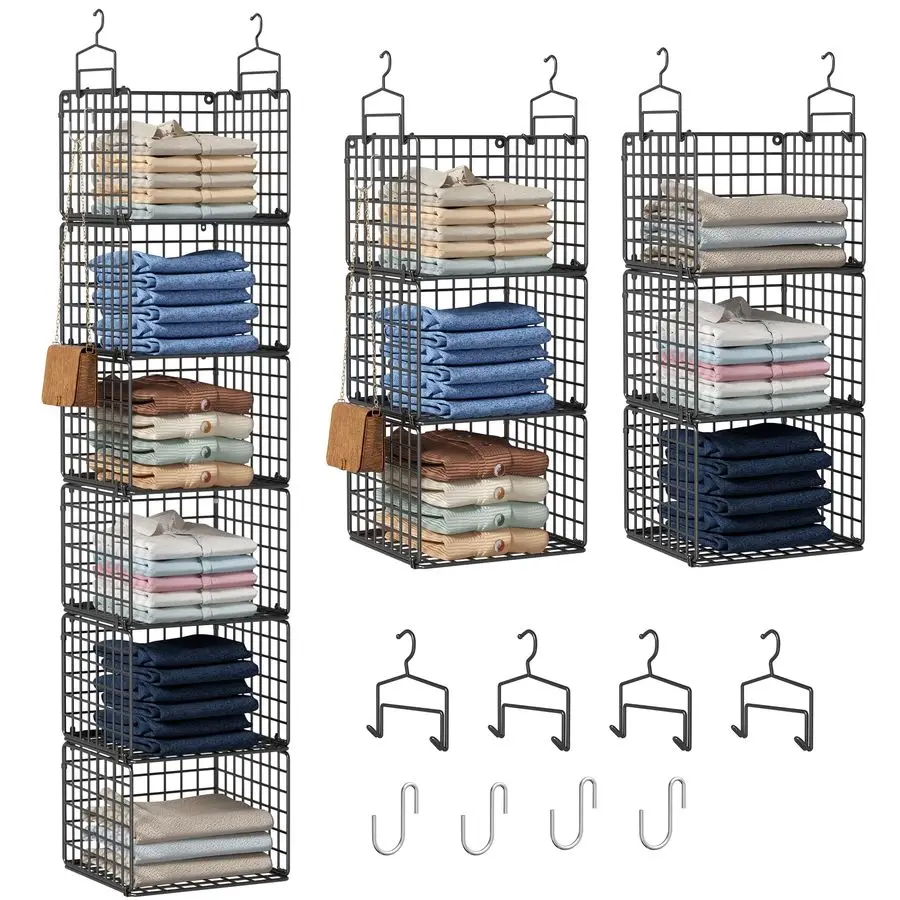 

Tier Closet Hanging Organizer, Metal Closet Organizers and Storage with 4 Hanging Hooks 4 SHooks for Wardrobe Laundry Room, Wire