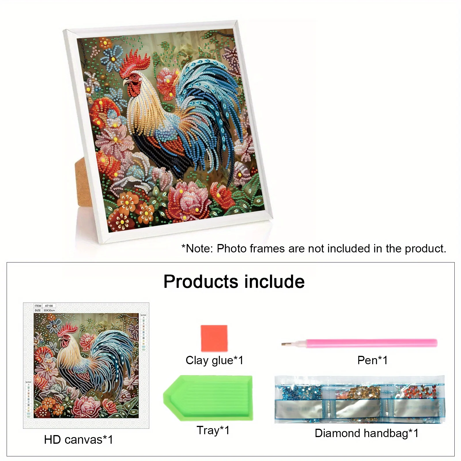 DIY Rooster and Flower 5D Special Shape Diamond Art Kits for Beginners,Diamond Art Painting Kits for Home Wall Decoration Gift