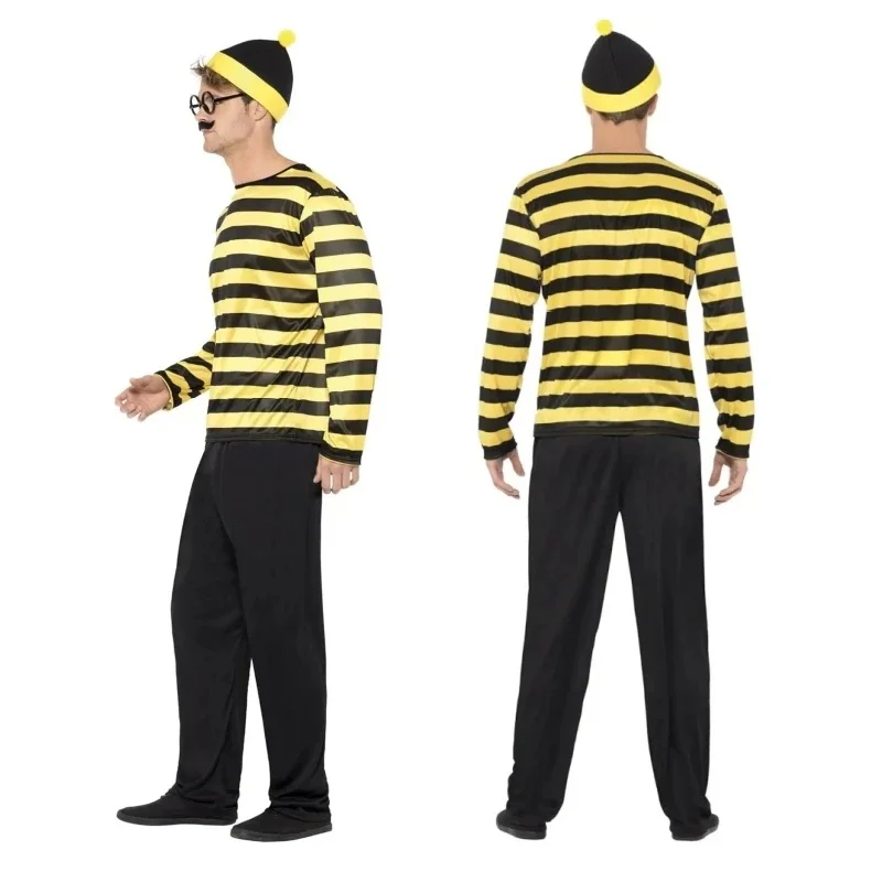 LOOK ME ←_← ★Wheres Waldo Striped s Wally Shirt Glasses Hat Socks Unisex Adults Christmas Halloween Cosplay Costume 2026 New
