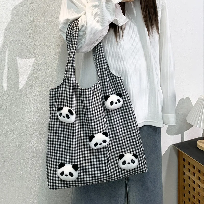 Large Women's Shopping Bag New in Panda Doll Canvas Shoulder Tote Bags Fashion Eco Shopper Bag Cotton Cloth Handbag for Woman