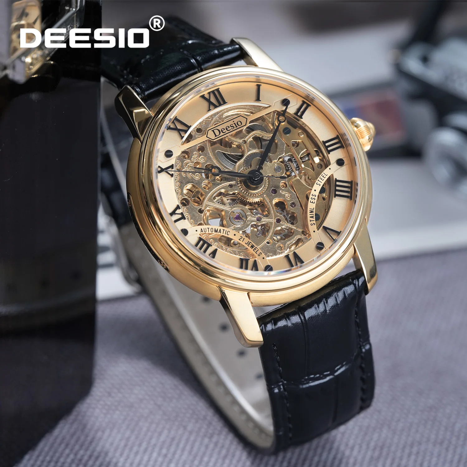 

Роскошные мужские автоматические механические часы Deesio - водонепроницаемые наручные часы из нержавеющей стали с циферблатом-скелетоном, классические часы для мужчин, подарок