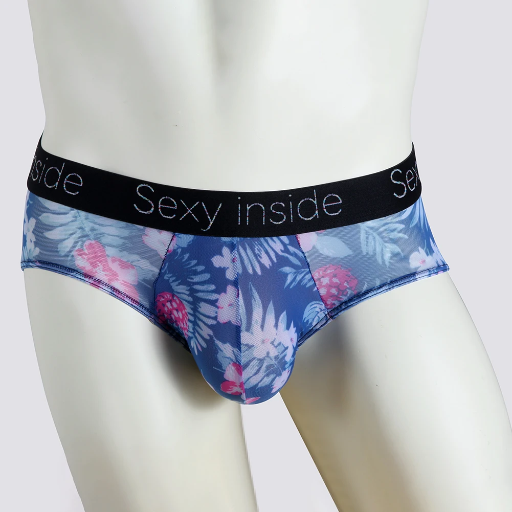 

Mens Sexy Brief Underpants Low Rise Waist Pouch Enhancing Sheer Leaf Printed Underwear Gays Lingerie Calzoncillos Hombre