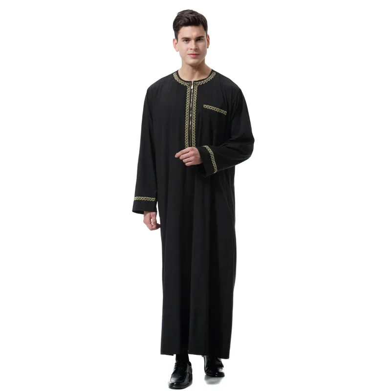 2025 NEW  Middle Muslim Men Clothing Solid Color Long Sleeve Round Neck Thobes Men  Zipper Expensive Jubba Men for Saudi Arabia