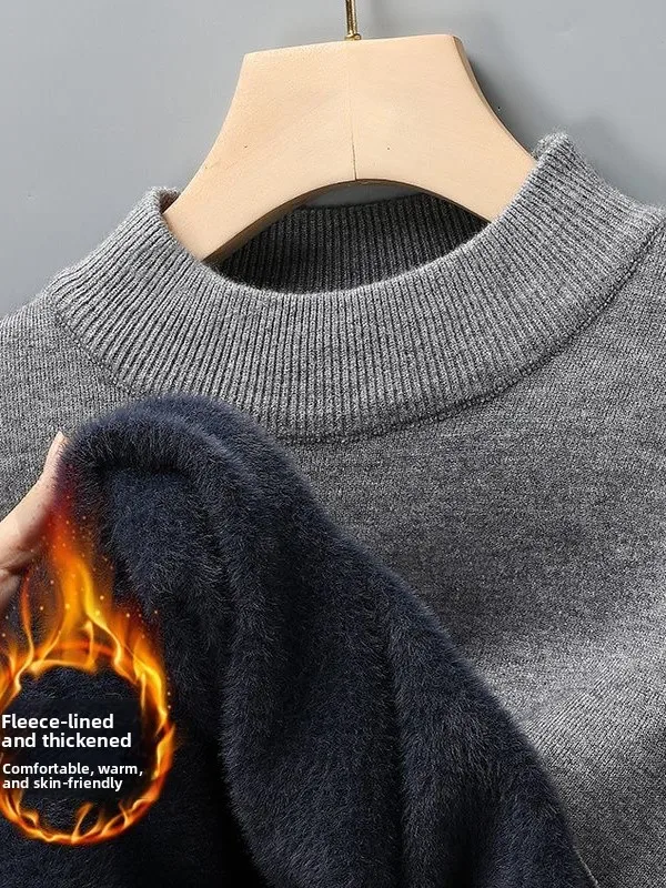 

Thiened Fce One-Piece Knitted Sweater Men's Winter Warm f-High Collar Overhead Sle Polyester Fiber Soft Long Sve