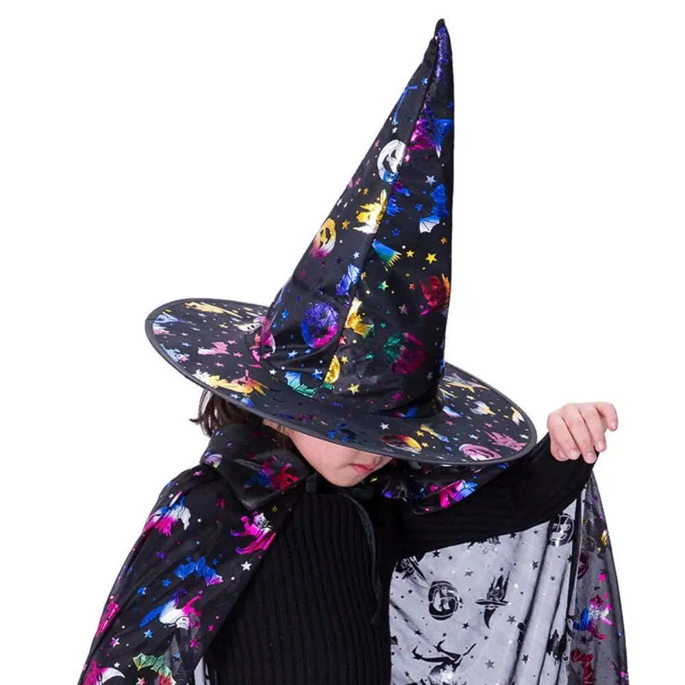 

Colorful Halloween Witch Hat Cosplay Costume Props Party Props Children Wizard Cap Skull Pattern Halloween Cosplay Accessories