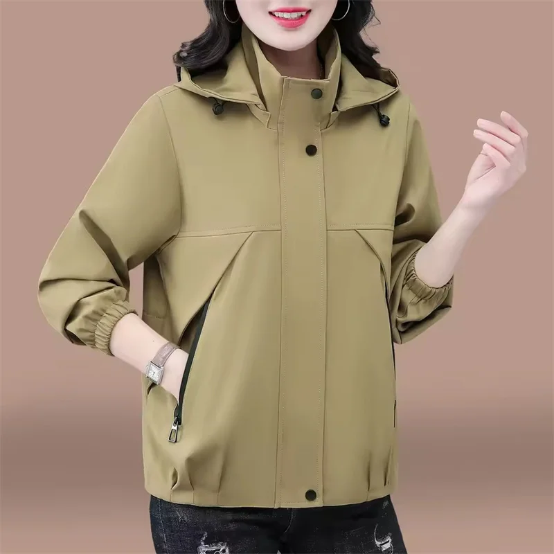 

2026 Pring, осенний новый короткий корейский модный плащ, женский однотонный повседневный свободный топ с капюшоном, женские ветровки, верхняя одежда
