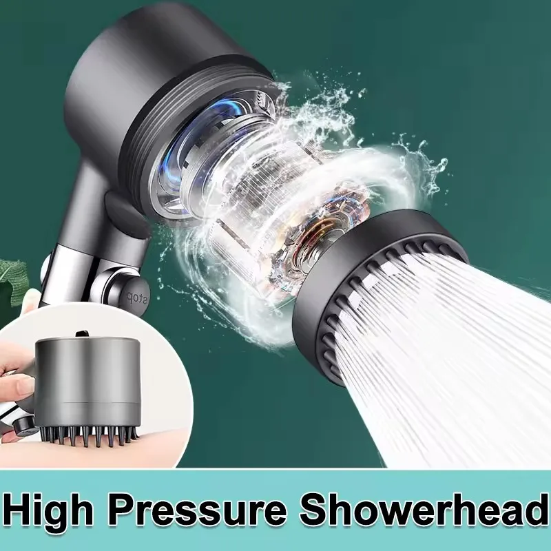 

High Pressure Shower Head 4 Modes Adjustable Showerhead With Massage Brush Filters Water Saving Shower Bathroom Accessories