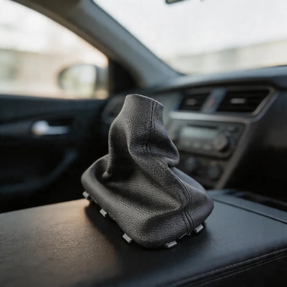 Leather Cover Shift Knob Sleeve Quick Setup Artificial Leather Black Stitching Pattern Easy Installation Black Line