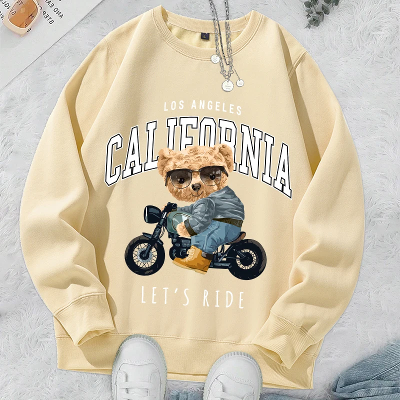 Let'S Ride Funny Little Bear Printing Hoodies Heren Herfst Warm Fleece Sweatshirt Hip Hop Crewneck Hoody Casual Eenvoudige Top Mannelijke