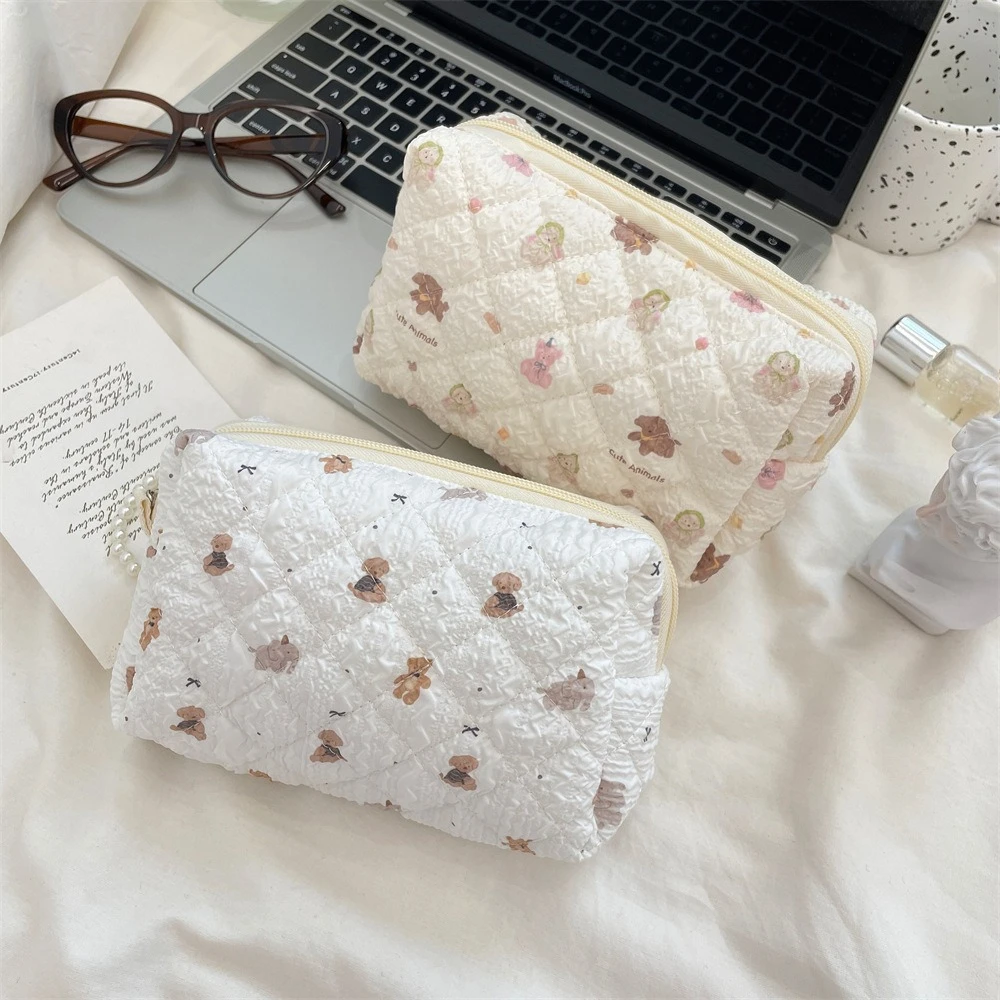 

Pink Flower Women Cute Makeup Bag Travel Organizer Cosmetic Coins Handbag Pouch Girls Cute Cartoon Square Zipper Cosmetic Bags