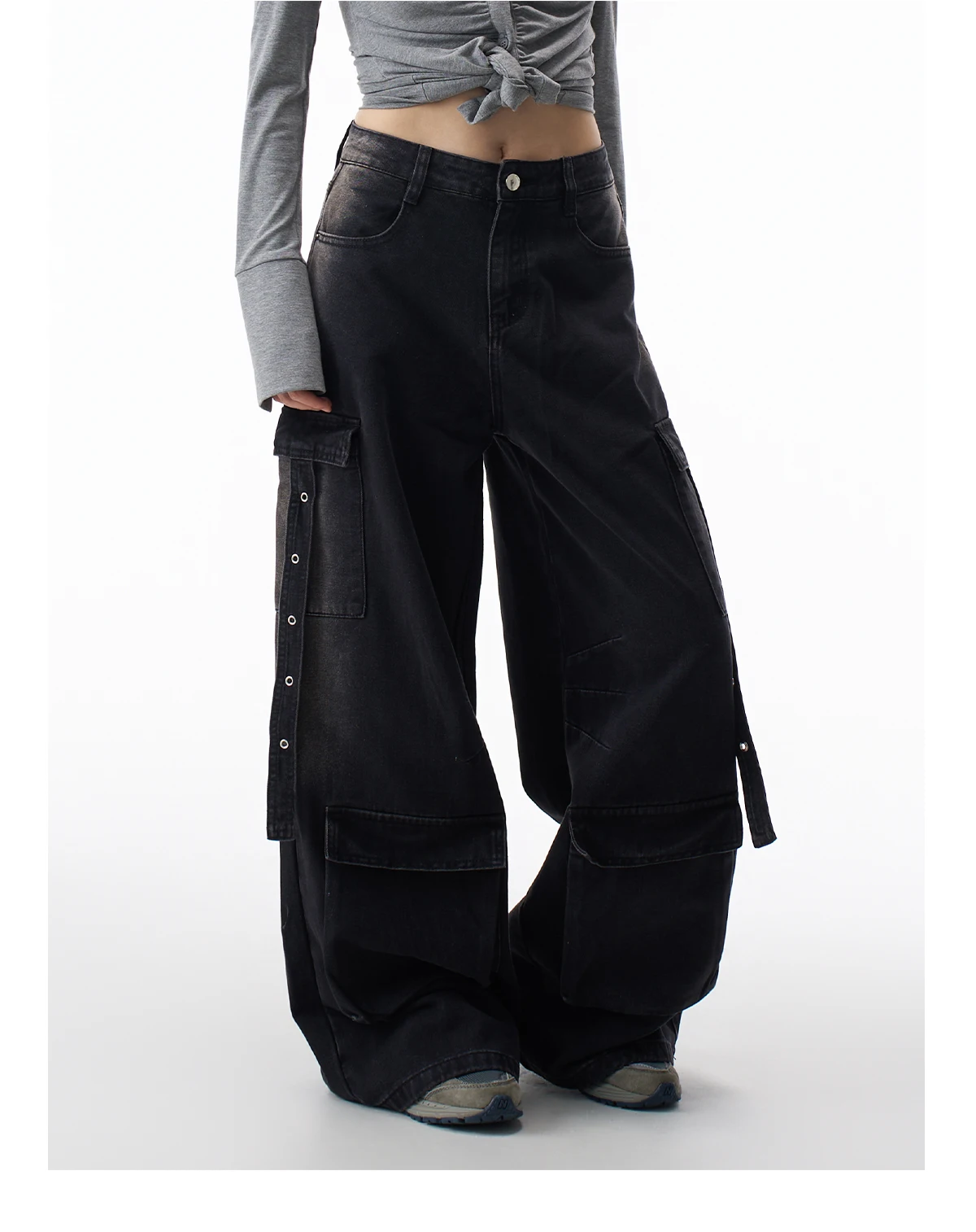 

ZHISILAO новые повседневные черные джинсы-карго женские свободные широкие мешковатые джинсовые брюки уличная одежда осень 2025