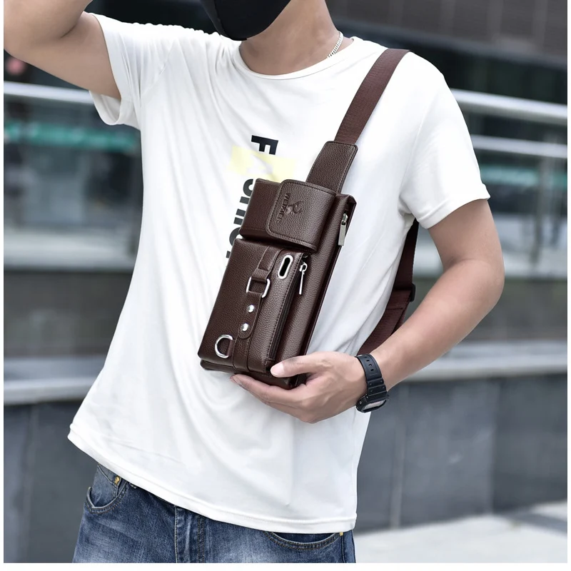 Men\'s Waist Pack Leather Bag Waist Belt Bag Male Leather Fanny Pack Fashion Luxury Small Shoulder Bags For Men Coin Purse