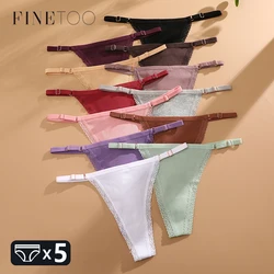 FINETOO 5Pcs Women Cotton Lace Thongs Adjustable Belt Underwear Sexy Ribbed Striped G-string Panties Breathable Bikini Lingerie