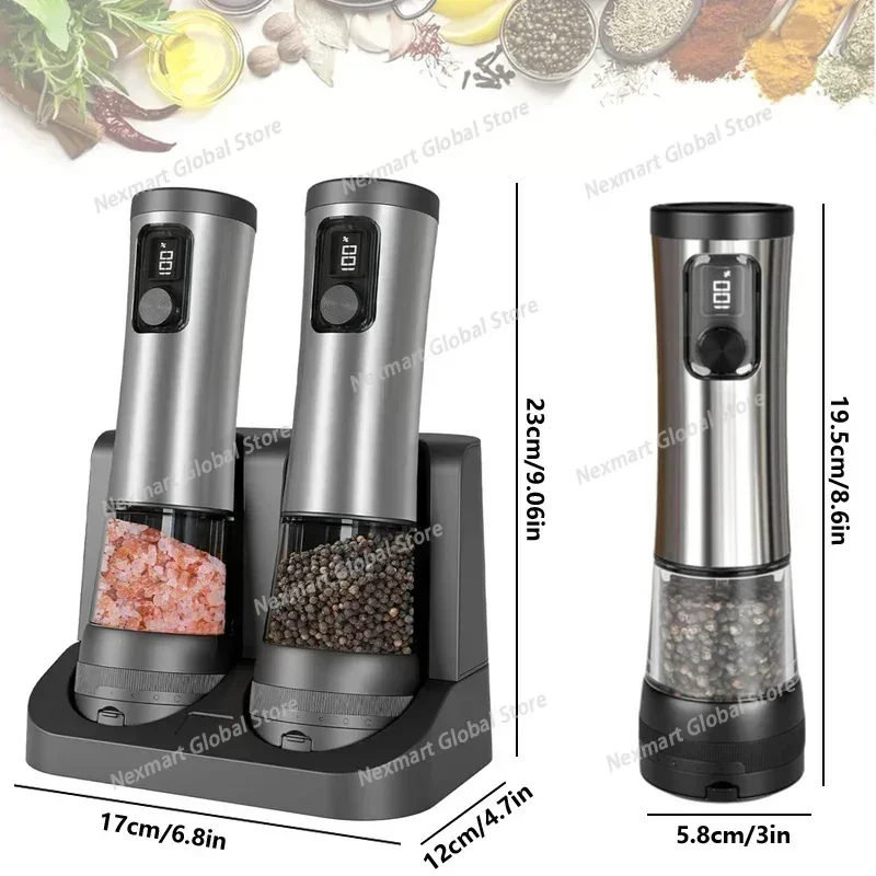 Electric Pepper Grinder with Ceramic Core, Household Kitchen Spice Mill with External Coarseness Adjustment for Fresh Grinding