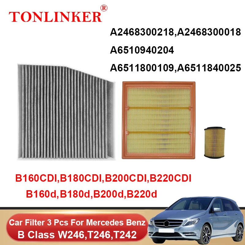 TONLINKER Cabin Air Filter Oil Filter For Mercedes Benz B Class W246 T246 B160 B180 B200 B220 CDI B250 B160d B180d B200d B220d