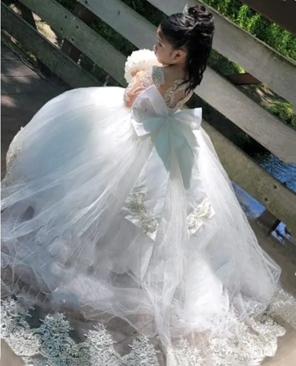 فساتين فتاة الزهور العاجية المخصصة لحفلات الزفاف مزينة بطول الأرض للأطفال وحفلات أعياد الميلاد الأولى