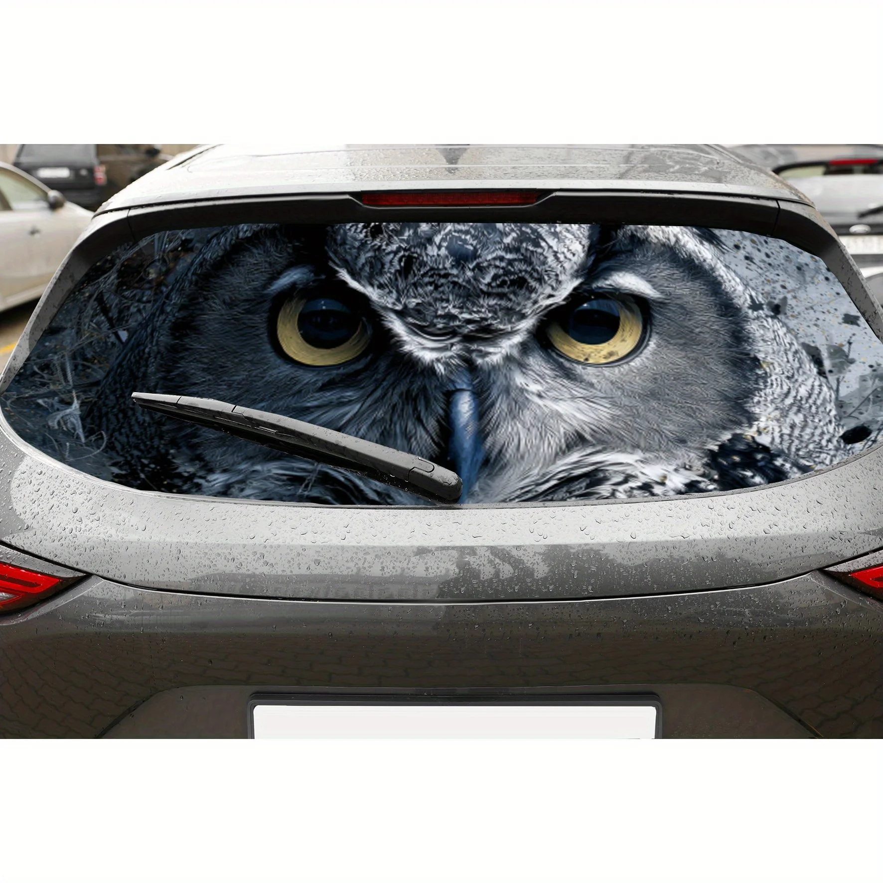 

Night Guardian Owl Print PVC Perforated Car Vinyl Wraps, Durable Car Rear Windshield Sticker, Waterproof Car Rear Window Decal,
