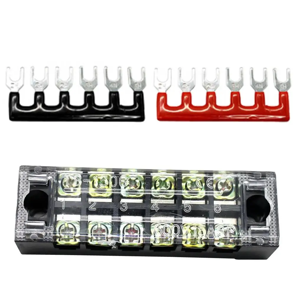 600V 15A 6 Positions Wire Barrier Strips Double Row Screw Terminal Blocks