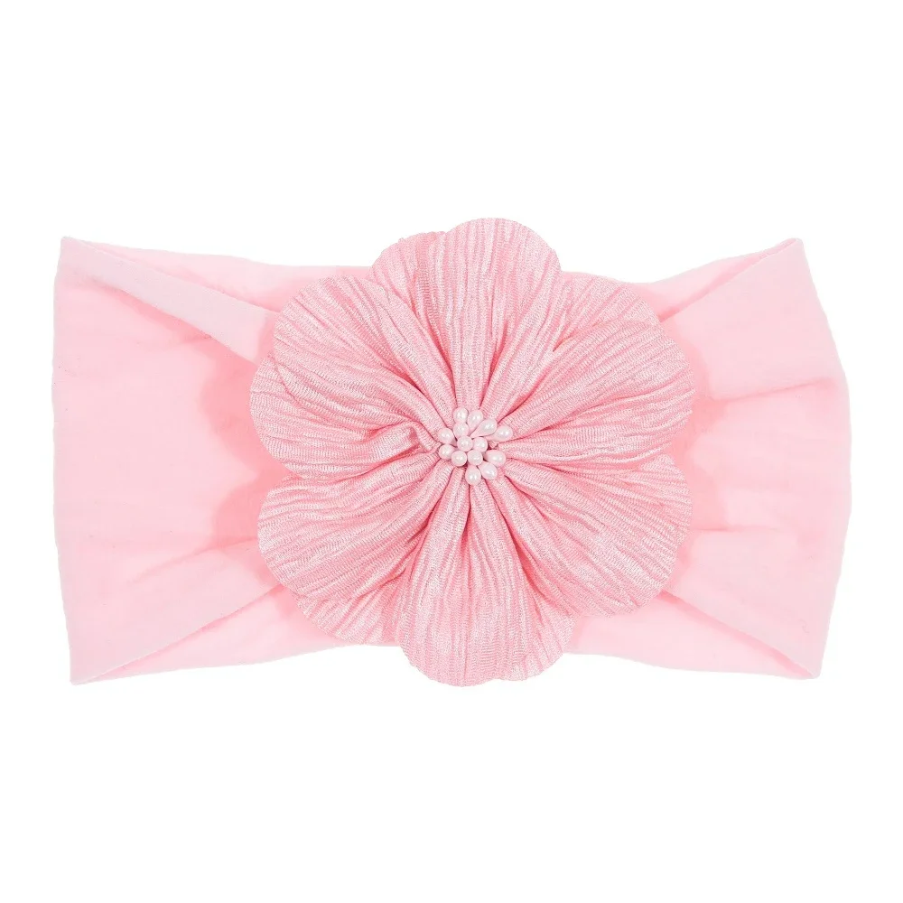 1PCS Fashion Baby Girls Flower with Stamen Nylon Headband Handmade Elastic Newborn Toddler Turban Headwraps Hair Accessories