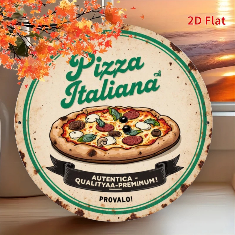 Arte de Pared de Aluminio con Diseño de Rebanada de Pizza Vintage, Decoración para Restaurante Italiano, Letrero Metálico Colgante para Cocina, Hogar o Pizzería, Decoración Retro de Metal