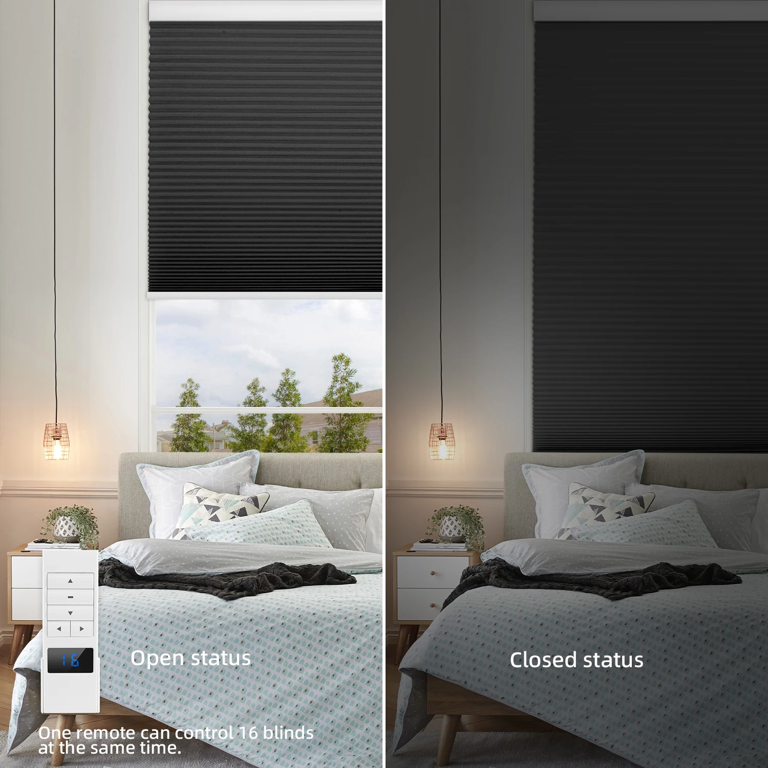 Blackout Smart Window Accordion Blinds Cellular Honeycomb Shades Compatible with Alexa Google Rechargeable Motorized