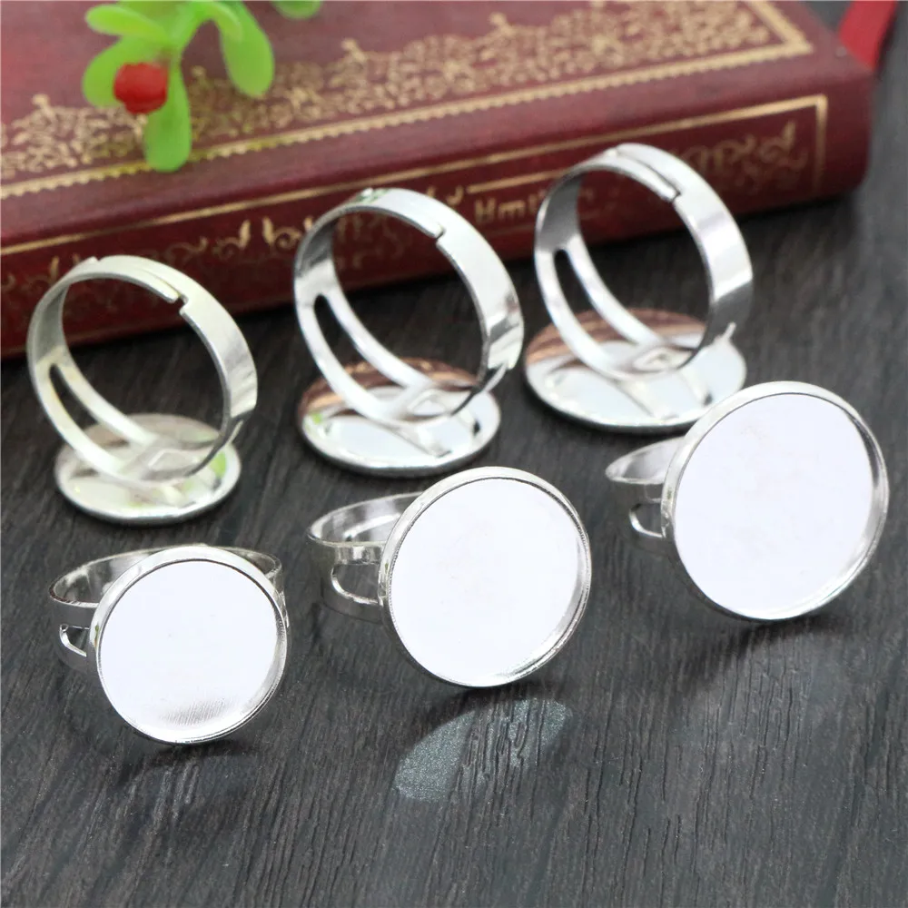 

12mm Silver Color Plated Brass Adjustable Ring Settings Blank/Base,Fit 12mm Glass Cabochons,Buttons;Ring Bezels