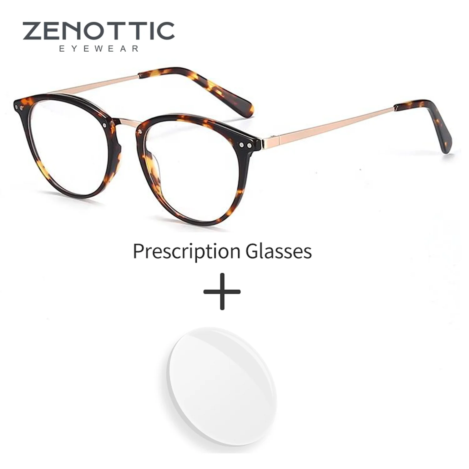

ZENOTTIC модные женские круглые очки по рецепту с рисунком, мужские легкие металлические овальные оптические очки с защитой от синего света
