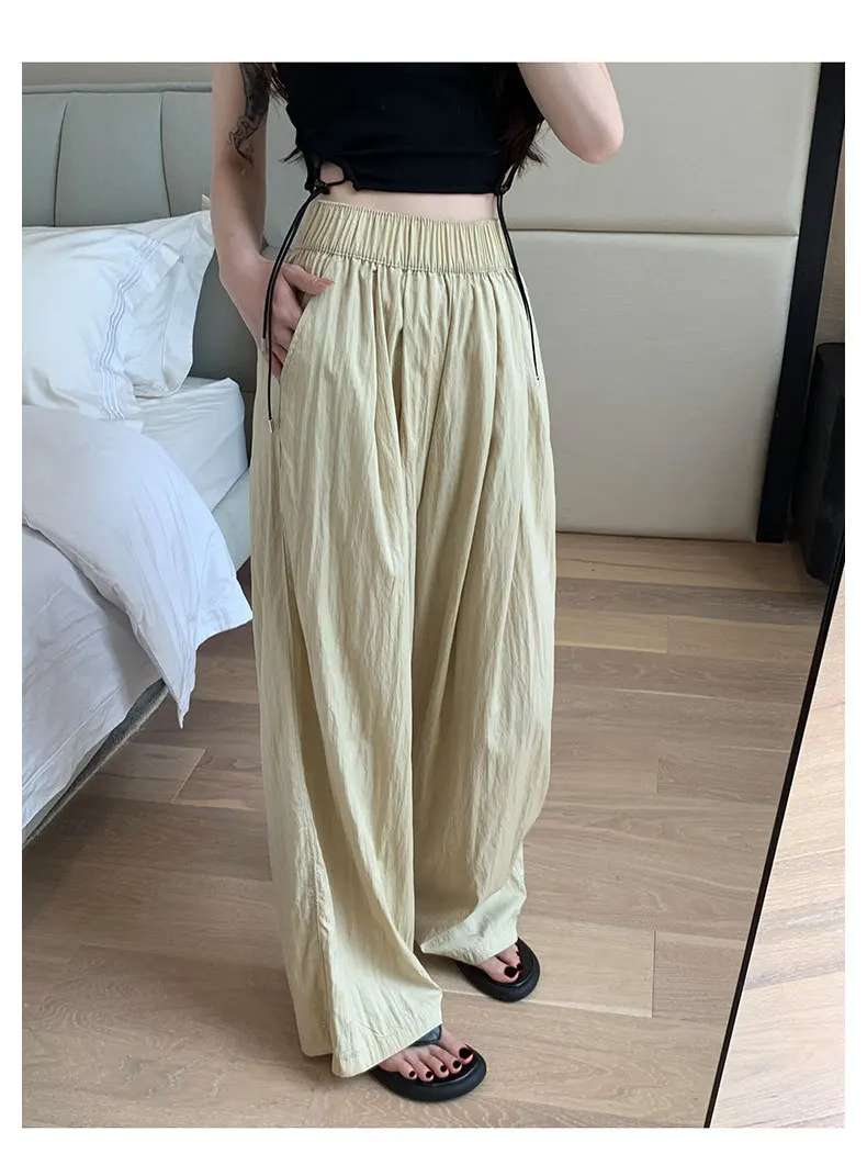 2025 New Ice Silk Yamamoto Pants Women's Summer Thin High Waist Slimming Drapey Cool Casual Wide Leg Pants Commute Korean Sle