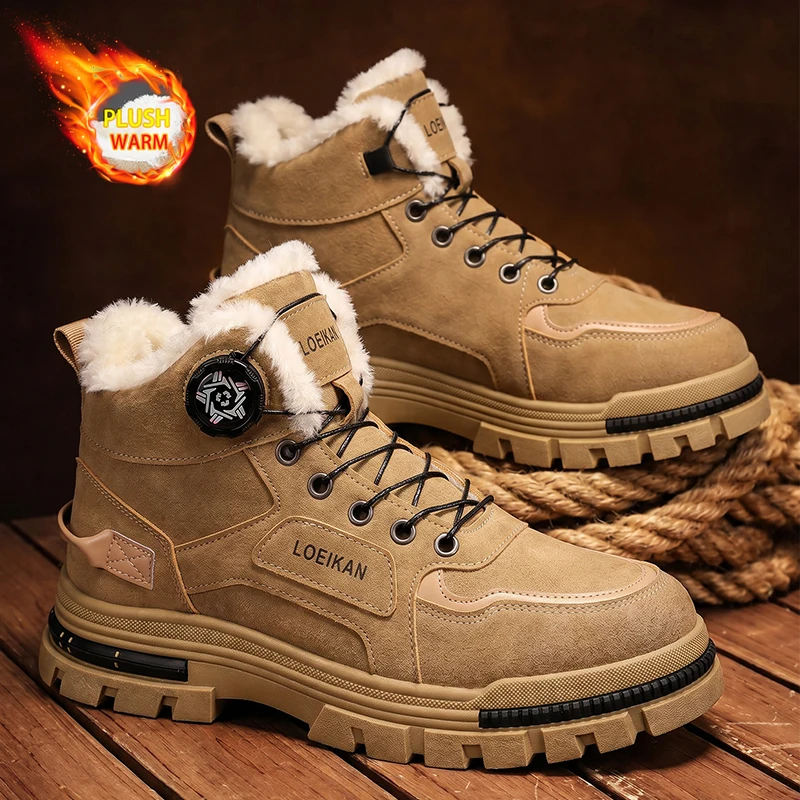Herren Winter-Schneestiefel mit Drehverschluss, Fleece-Futter, Rutschfester Dicker Sohle, Hohe Knöchelstiefel – Detail 1
