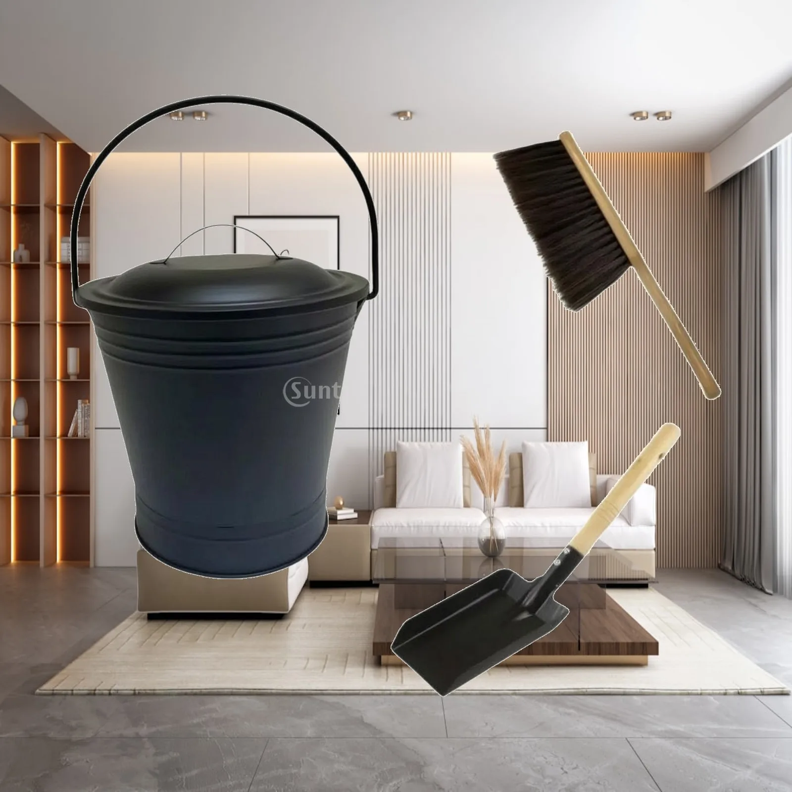 Lidded Ash Bucket with Shovel Iron Fireplace Cinder Container for Home Hearth Debris Collection Tool