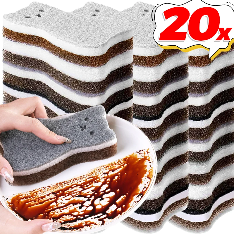 Kitchen Dishwashing Sponge Cat Shape Soft Absorbent Clean Rub Pot Rust Scouring Pad Removing Kit Household Cleaning Brush Sponge