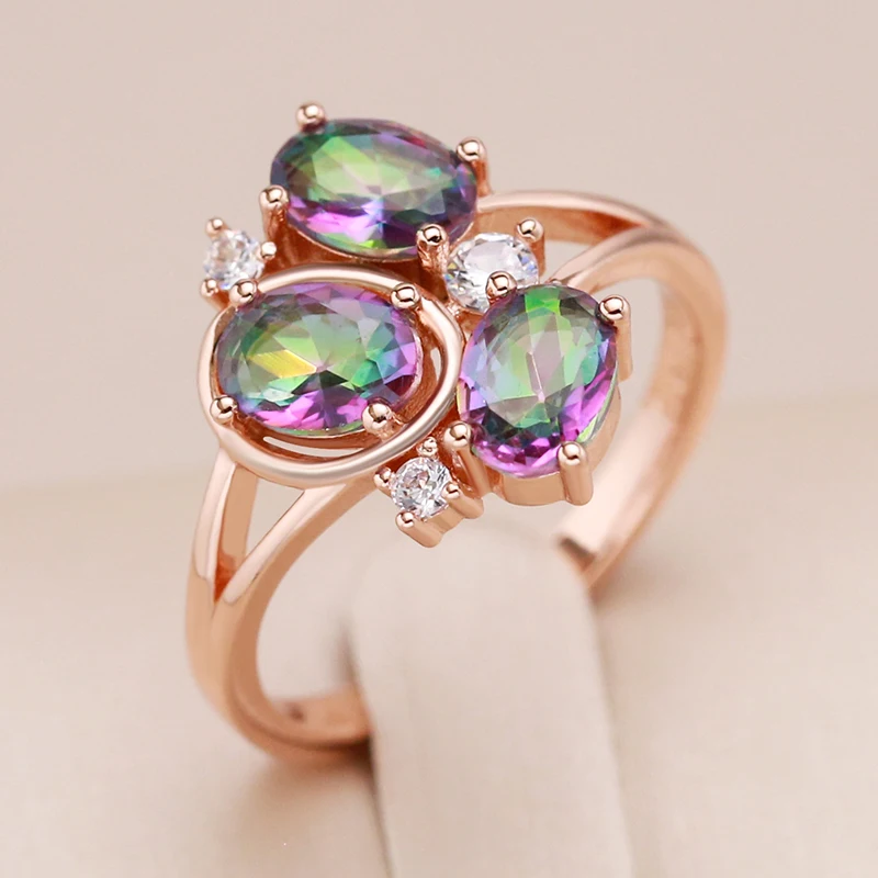 Kinel New 585 Rose Gold Color Women Ring for Women Unusual Colourful Natural Zircon Accessories Fashion Daily Vintage Jewelry