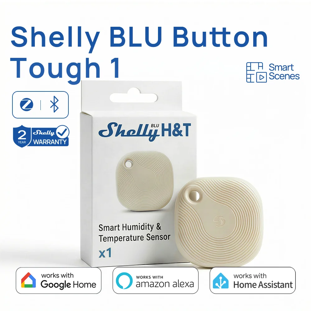 Shelly BLU Button Tough 1 ZB, Botón Inteligente Zigbee Operado por Bluetooth, Capaz de Encender/Apagar Electrodomésticos, Atenuar e Activar Escenas
