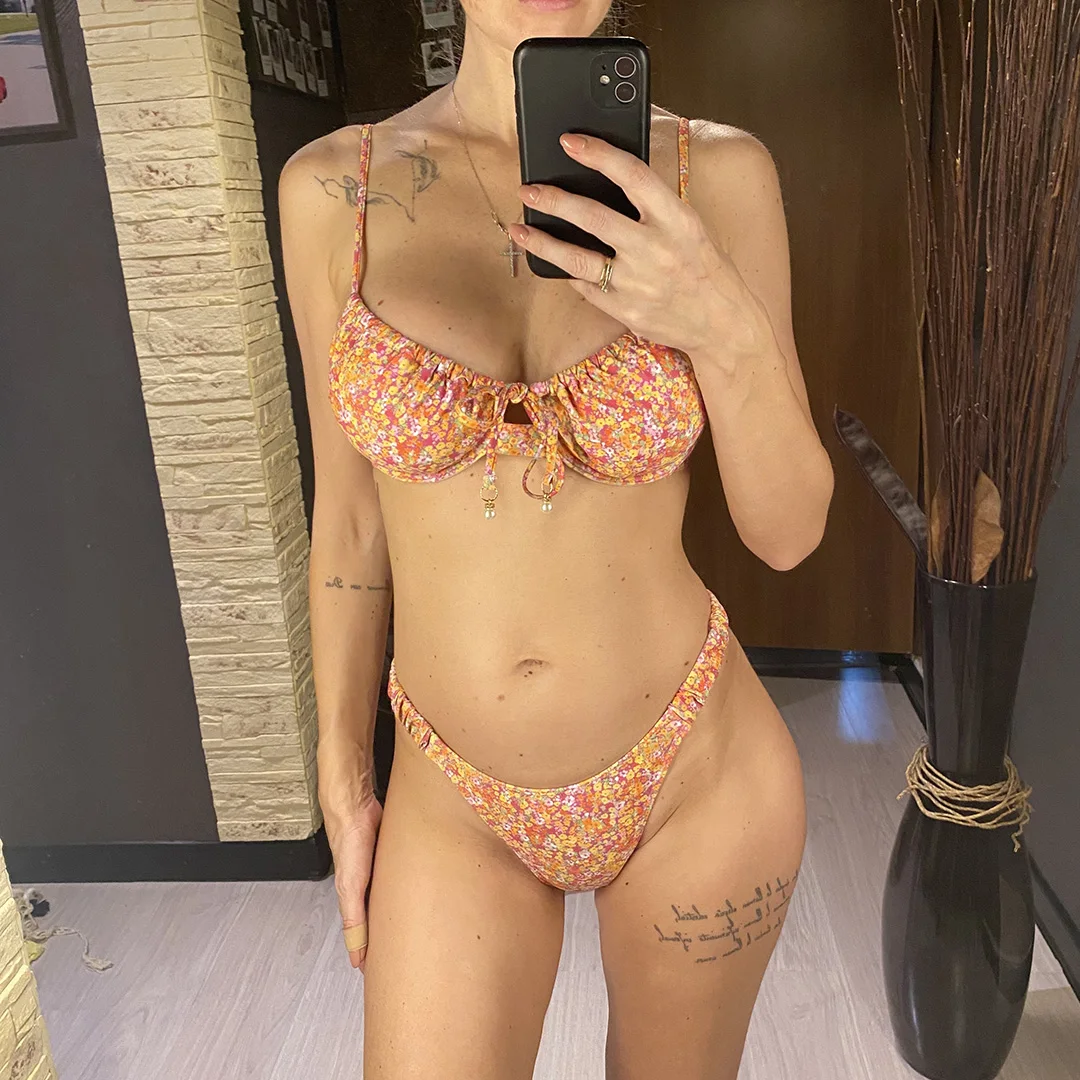 S - XL Neuer bedruckter Bikini mit Bügel, Damen-Badeanzug, zweiteiliges Bikini-Set, gepolsterter Badeanzug, Badebekleidung, Schwimmbekleidung V6892 – Detail 2