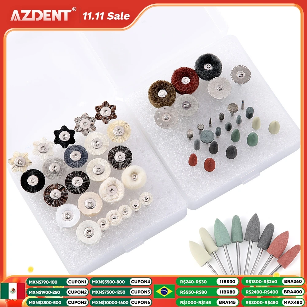 AZDENT 51PCS/Pack Dental Composite Polishing Kit HP 2.35mm Polisher For Low Speed Handpiece Ceramic Teeth Nail Polishing