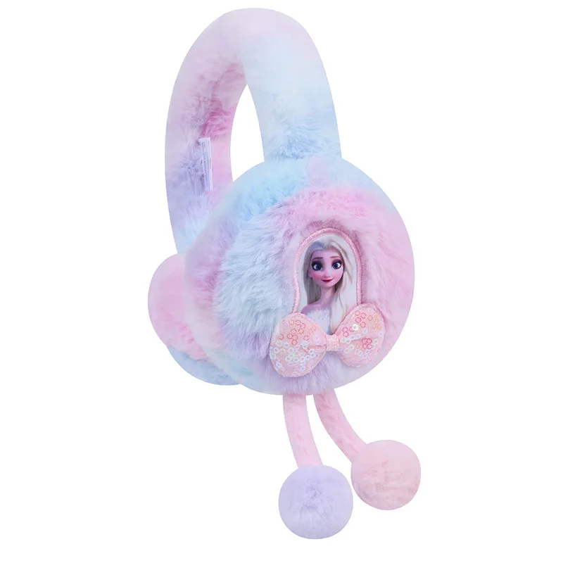 Miniso 디즈니 겨울왕국 어린이 귀 머핀 따뜻한 소녀 접이식 귀 머핀 플러시 학생 방풍 감기 방지 귀 머핀