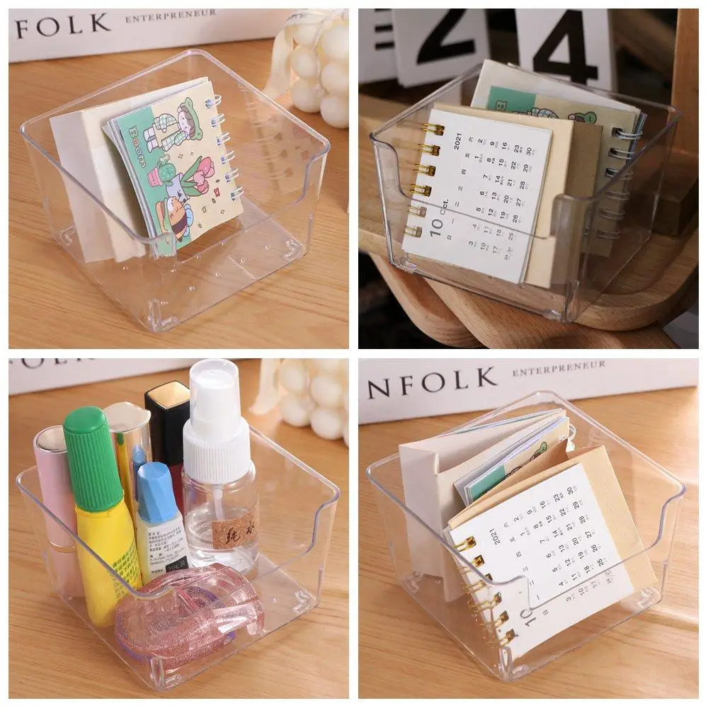 INS Chic Acrylic Note Holder Efficient Waterproof Clear Note Box Card Paper Transparent Desk Organizer Office