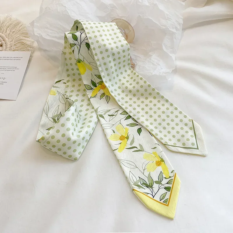 Sharp Corner Fashion Clear Flowers Print Satin Silk Neckerchiefs For Women Double-Deck Spring Summer Hair Bands Bags Ribbons