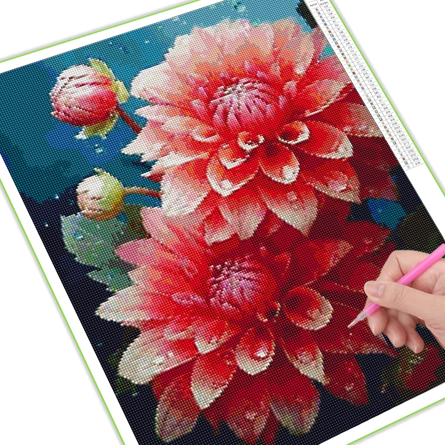 Diy Mosaic Arts Water Droplet Red Flower Diamond Painting Full Square Round Drill Rhinestone Embroidery Floral Wall Decor AA5245