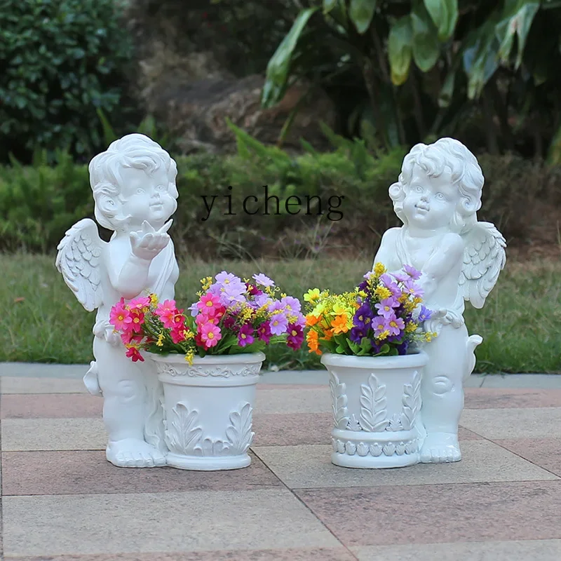 b11-7.1  FRP Angel Flower Pot Sculpture Outdoor Garden Villa Courtyard Ornament European Character Hotel Wedding Ornament