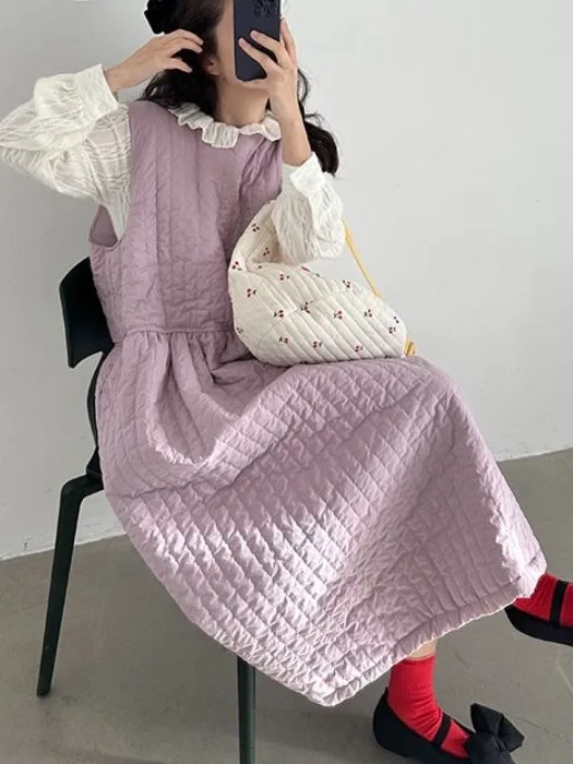 Korean Style Sweet Lace Trim Doll Collar Women's Shirt Inner Wear Loose Cotton Vest Dress City Commute Long Sleeve Dress