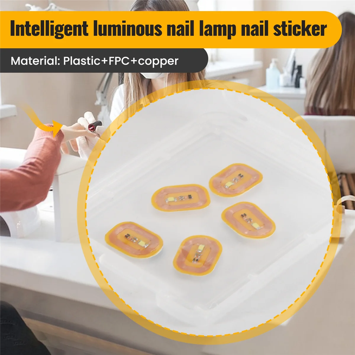 A07I 5 stuks NFC Flash nagelsticker LED blote chip intelligente lichtgevende nagellamp nagelstickerverbetering, wit licht