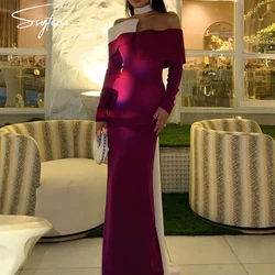 Elegant Purple Long Party Dress White Patchwork 2024 Full Sleeves Evening Dresses Mermaid Wedding Party Prom Gowns Vestidos