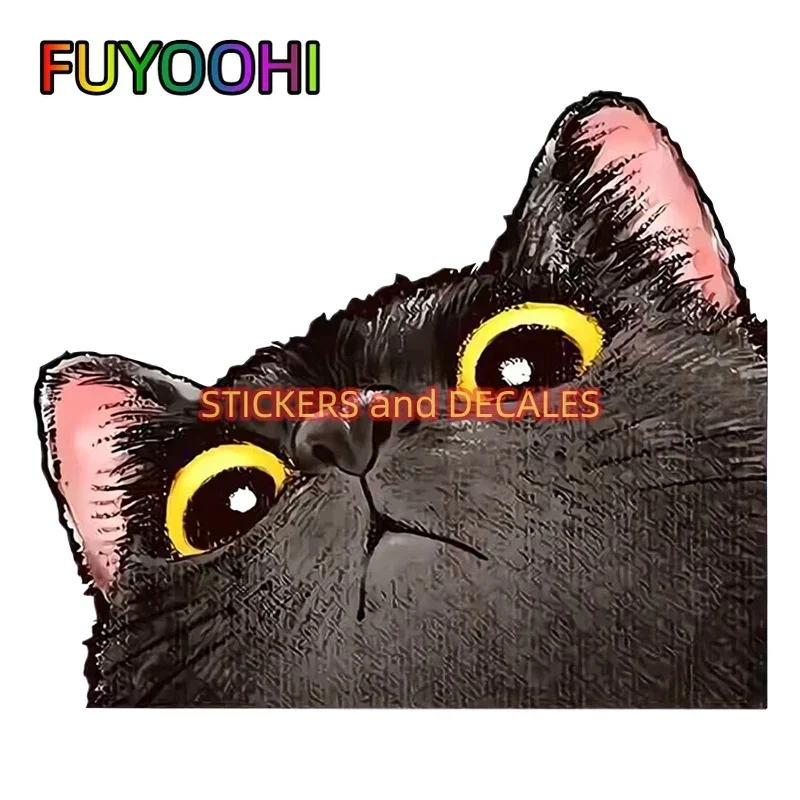 FUYOOHI Probe Cat Creative Expression Car Stickers Electric Motorcycle Body Triangle Window Luggage Laptop Stickers Fun Decal