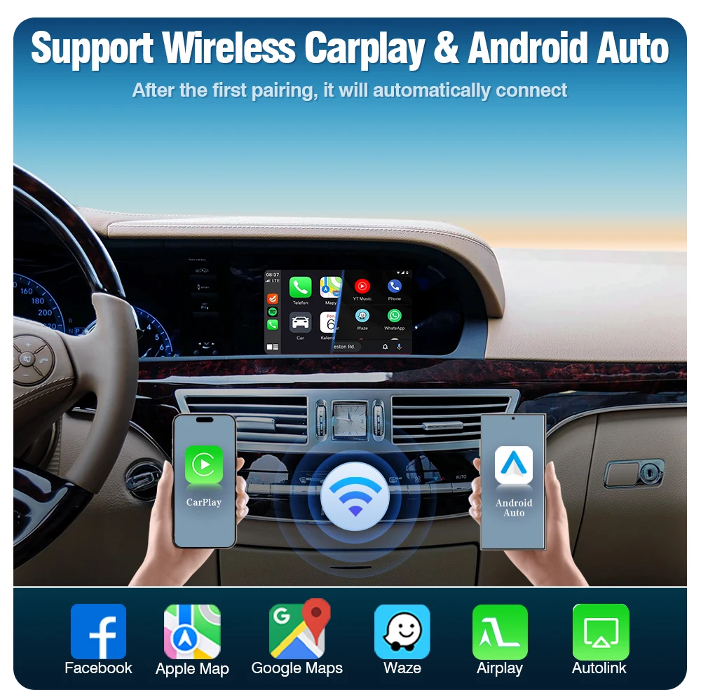 AUTOTOP Kabelloses CarPlay Nachrüst-Kit Decoder für Mercedes NTG3.0 NTG3.5 S-Klasse W221 2006-2012 Android Auto Modul GPS BT Wi-Fi – Detail 6