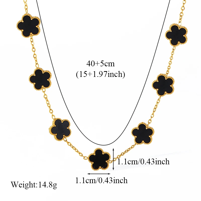 EILIECK 316L Stainless Steel Black 15 Flowers Clover Pendant Necklace For Women Fashion New Party Gift Neck Chain Jewelry Collar