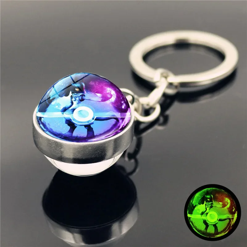 Pokemon Glow Keychain Backpack Metal Pendant Pikachu Cubone Eevee Mewtwo Umbreon Kids Toy Glass Ornament Kawaii Birthday Gift