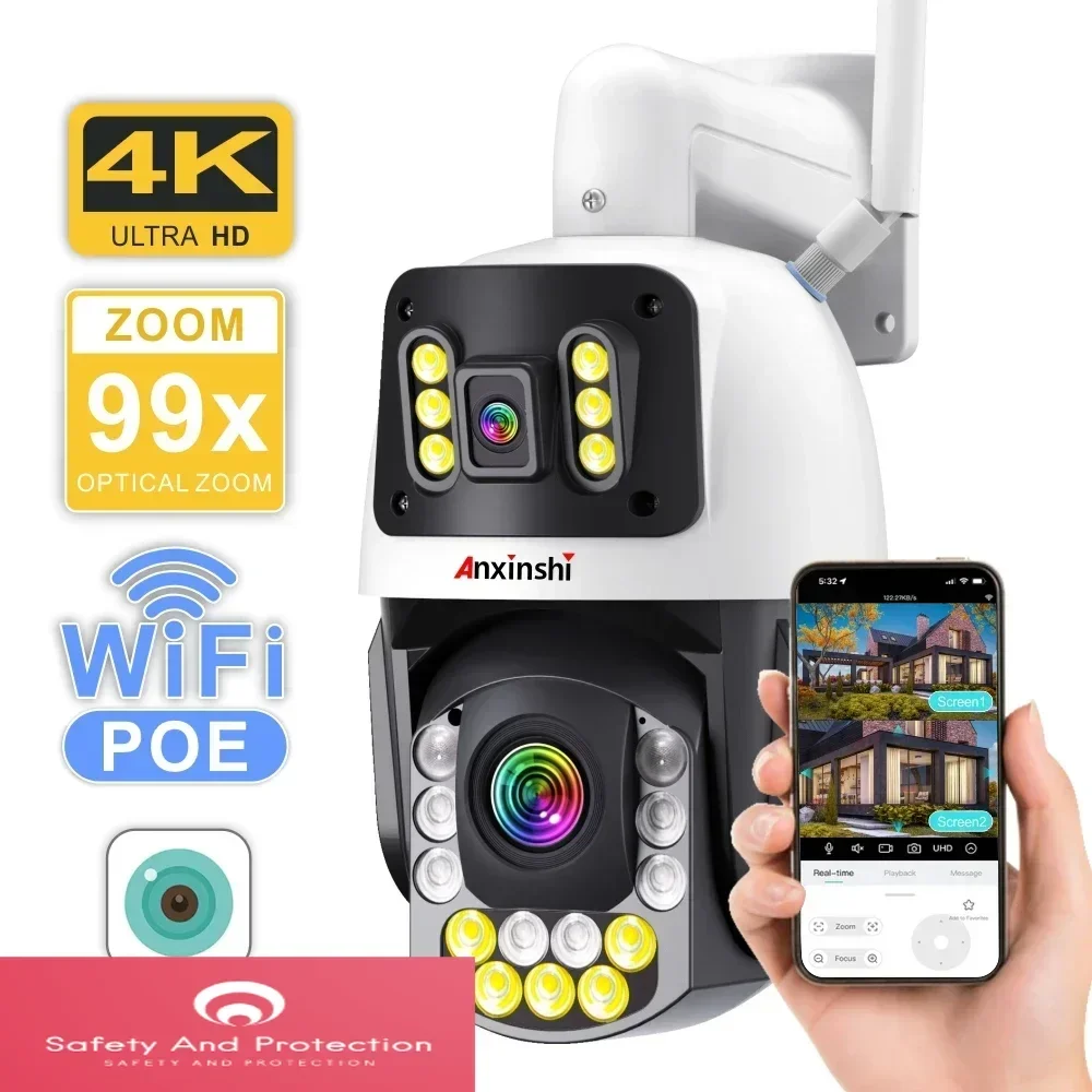 

Anxinshi Brand 4K Dual Lens Wifi PTZ Network Camera 50X Zoom POE PTZ Camera For Long Distance View Support AI Human Detection