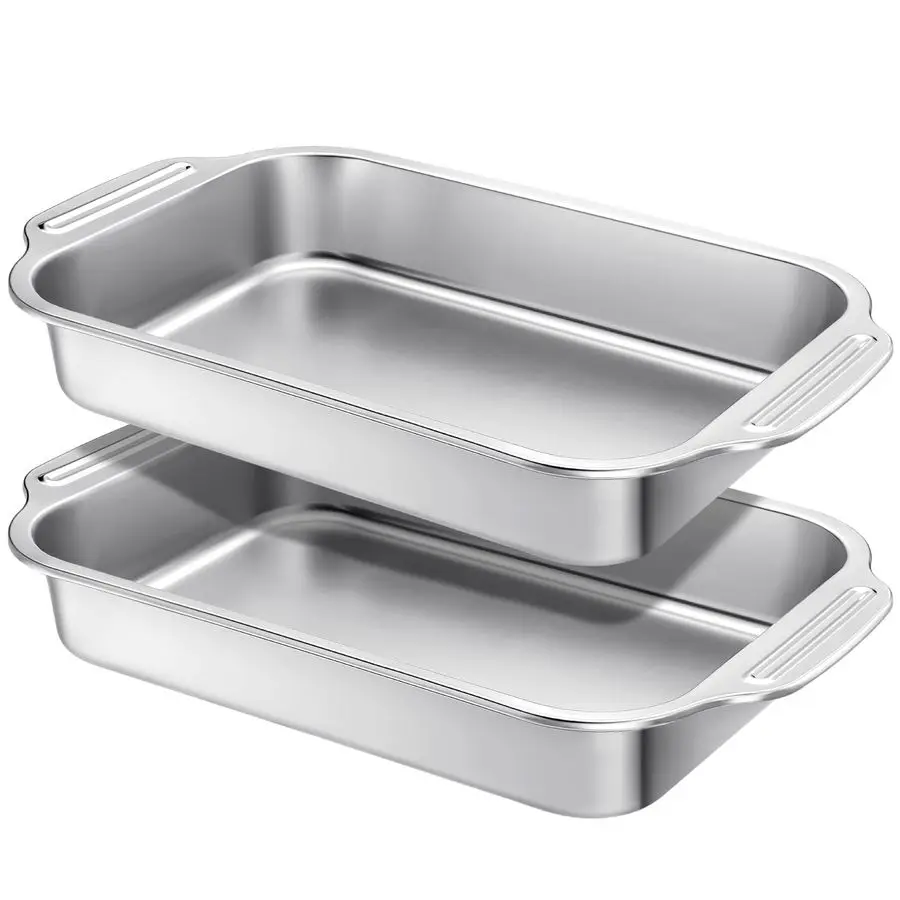 Molde para pasteles de acero inoxidable, bandeja para hornear de 9x13 pulgadas con mango, utensilios para hornear rectangulares para pasteles de pescado, pan, cazolas y verduras
