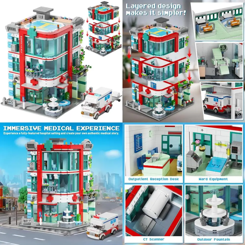 

Adult Architectural Hospital Block Set with Ambulance, 1888 Pieces, Detailed Miniature World for Collectors and Roleplay Enthusi